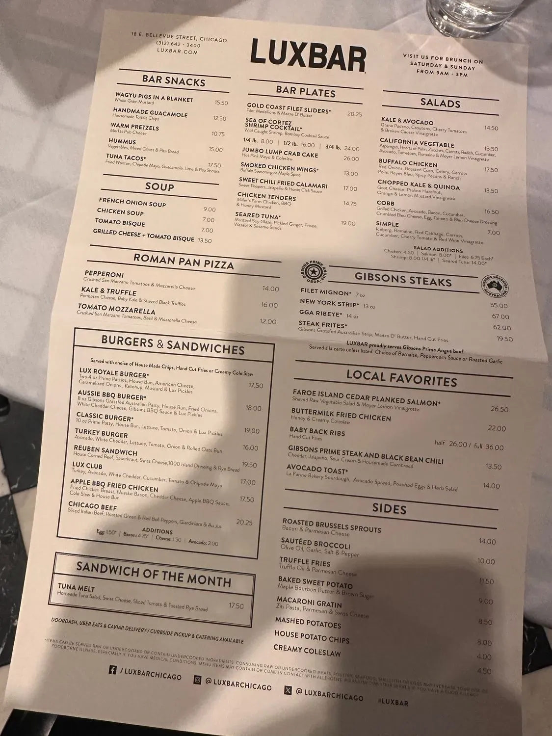 LUXBAR Menu - Updated November 2025
