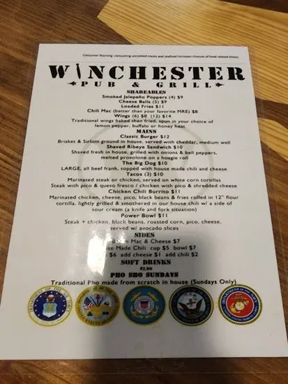 Winchester Pub and Grill Menu | Abilene, TX | Checkle