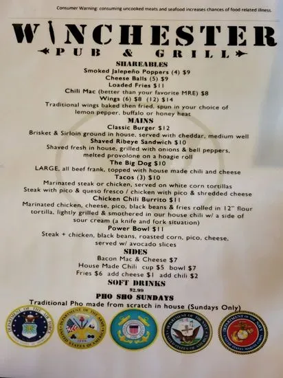 Winchester Pub and Grill Menu | Abilene, TX | Checkle