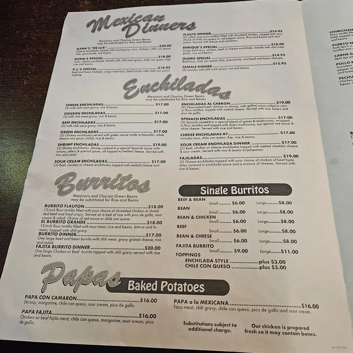 Elena s Mexican Restaurant Menu Beaumont TX Checkle