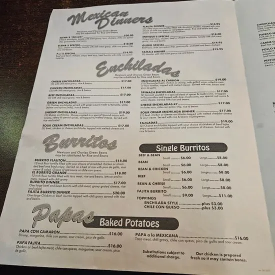 Elena s Mexican Restaurant Menu Beaumont TX Checkle