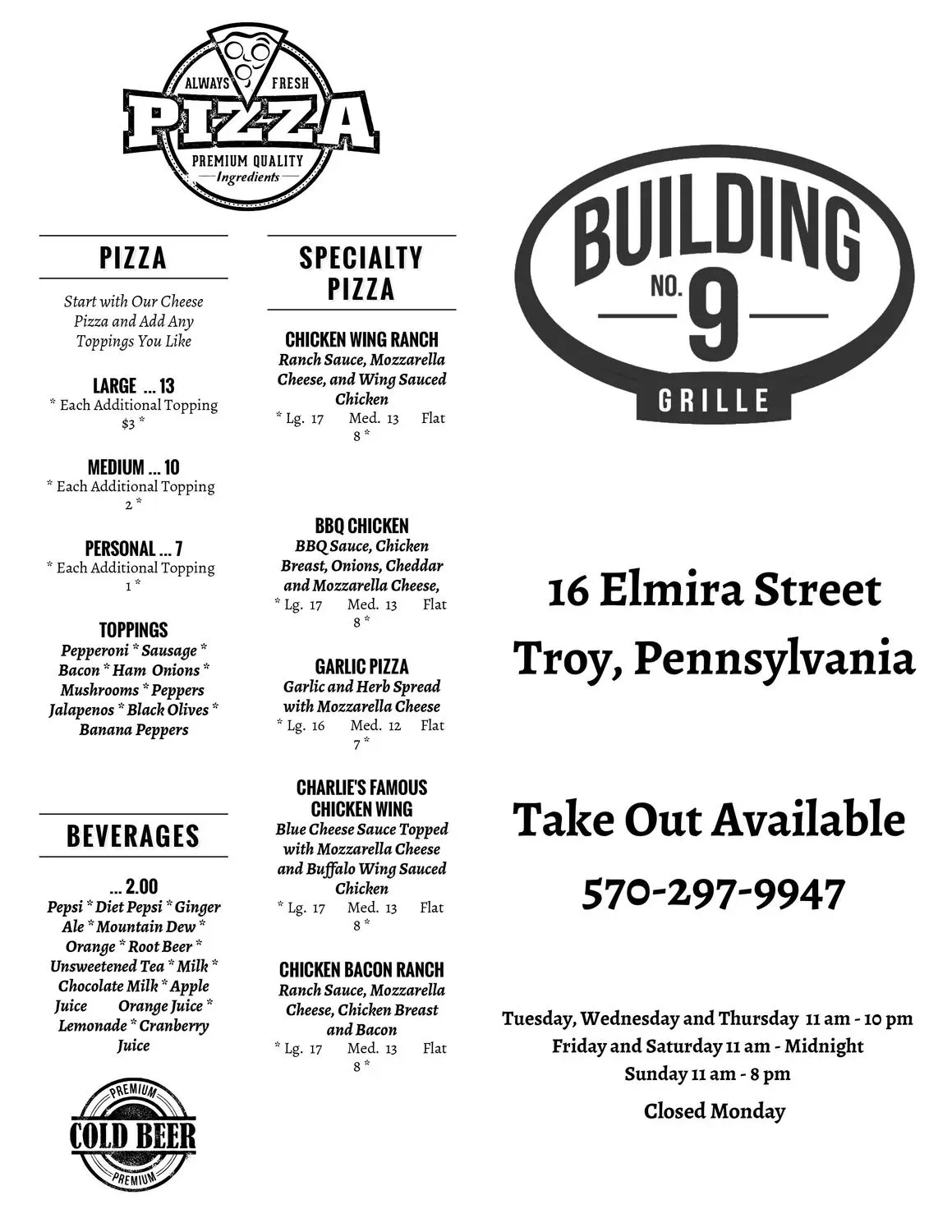 Building No 9 Grille Menu - Updated November 2025