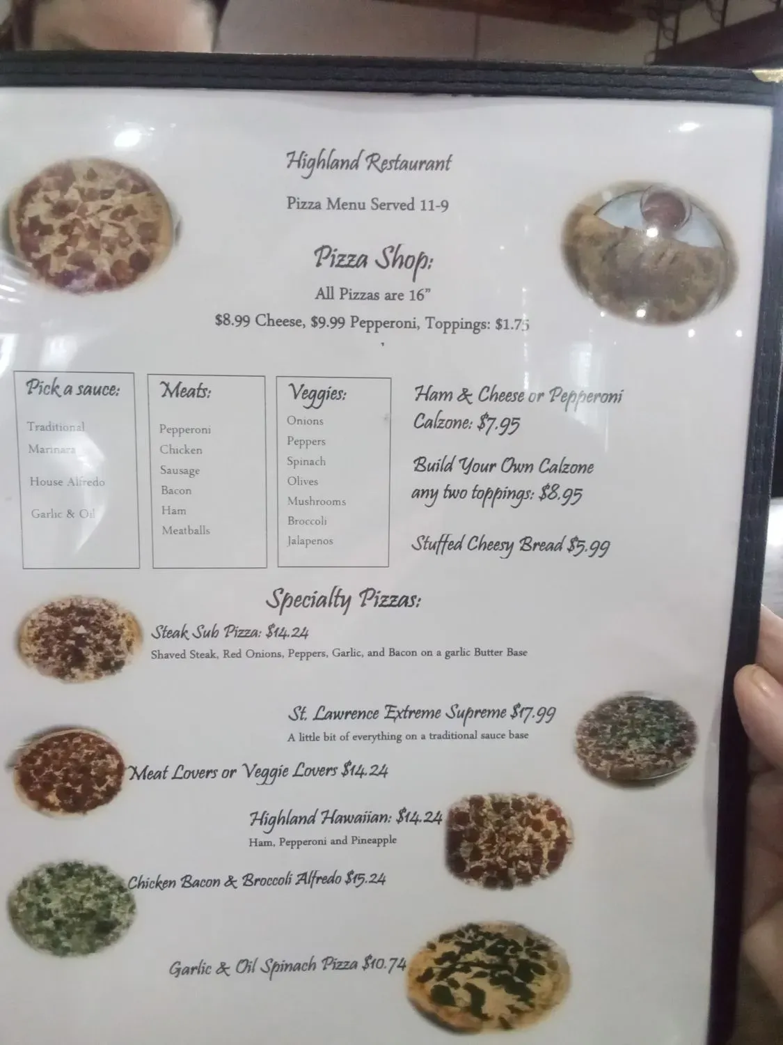 Highland Restaurant Menu - Updated November 2025