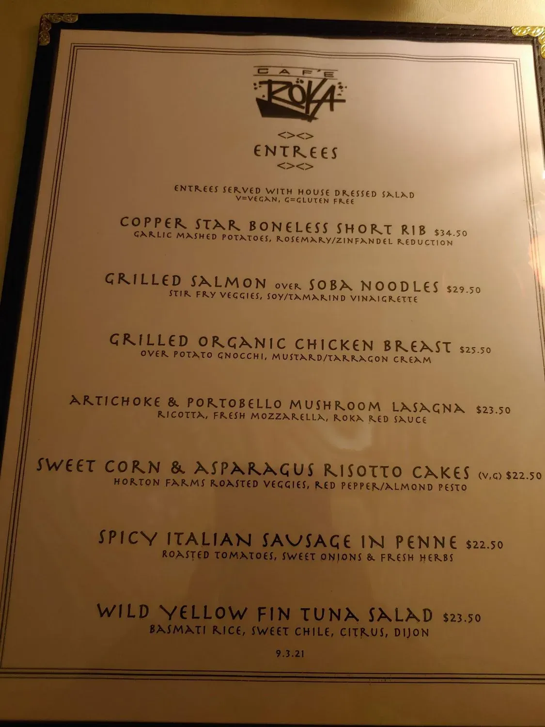 Cafe Roka Menu - Updated November 2025