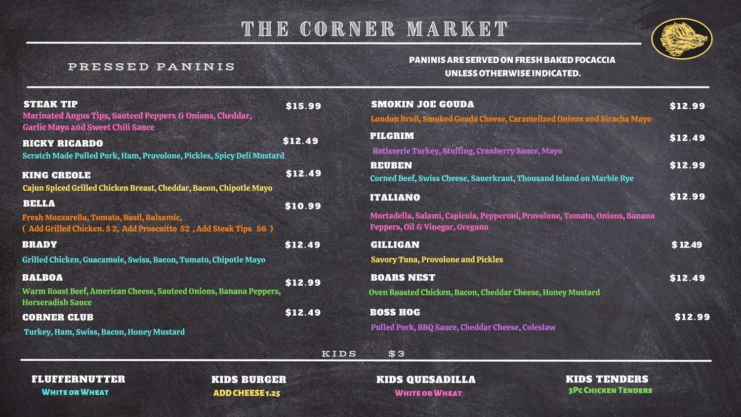 The Corner Market Menu - Updated November 2025