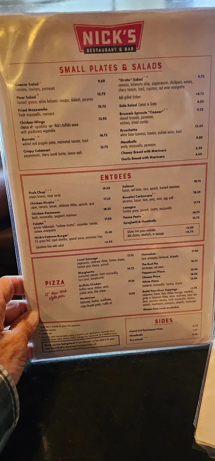 Nick's Restaurant And Bar Menu - Updated November 2025