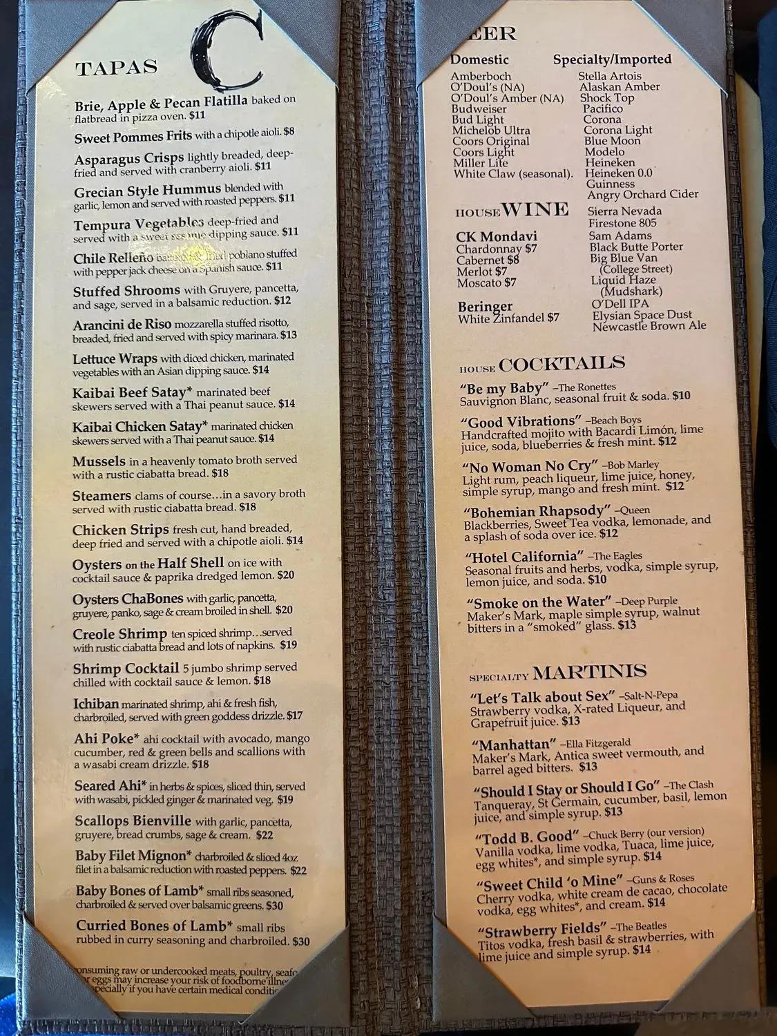 ChaBones Menu - Updated November 2025