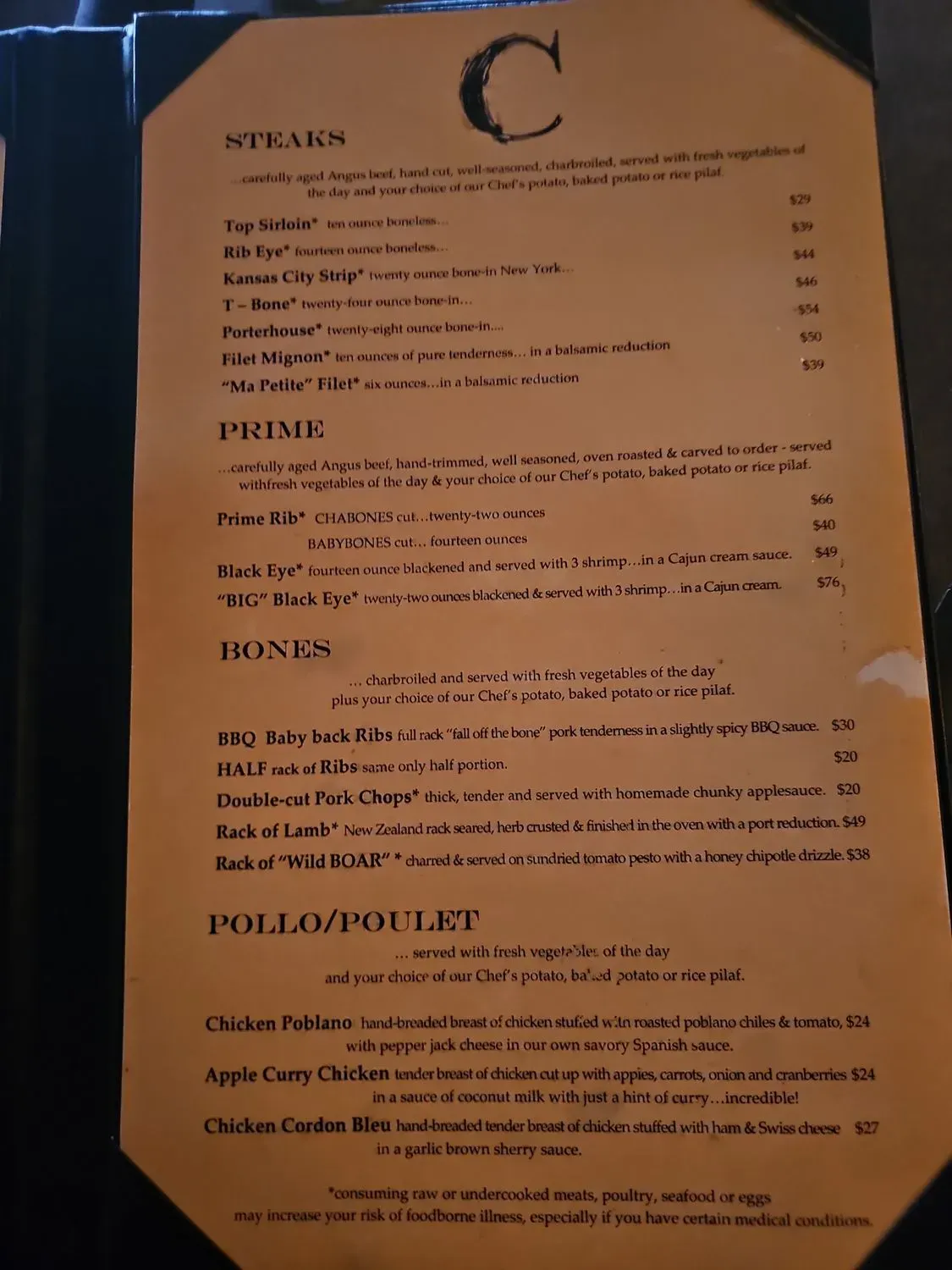 ChaBones Menu - Updated November 2025