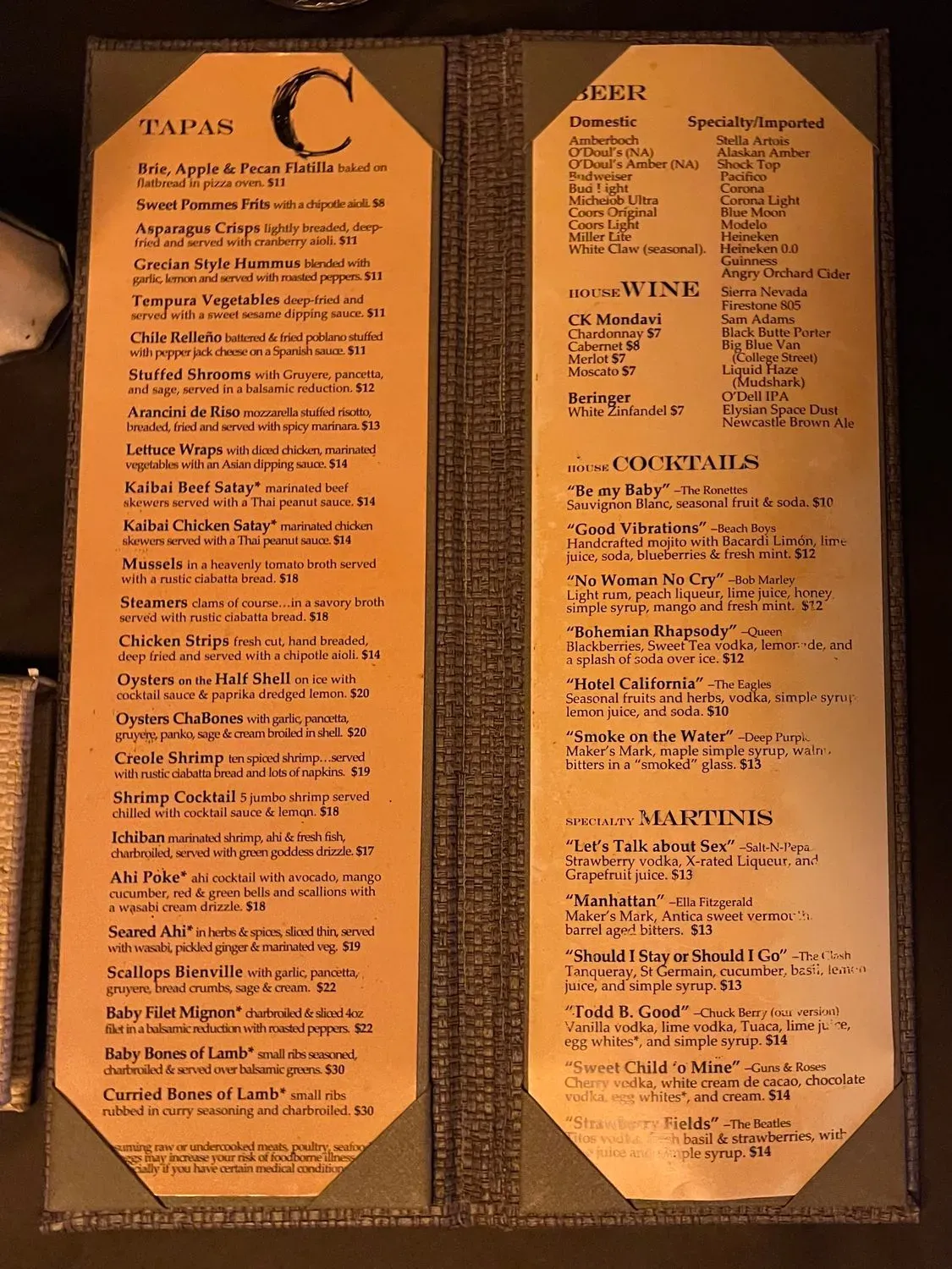 ChaBones Menu - Updated November 2025