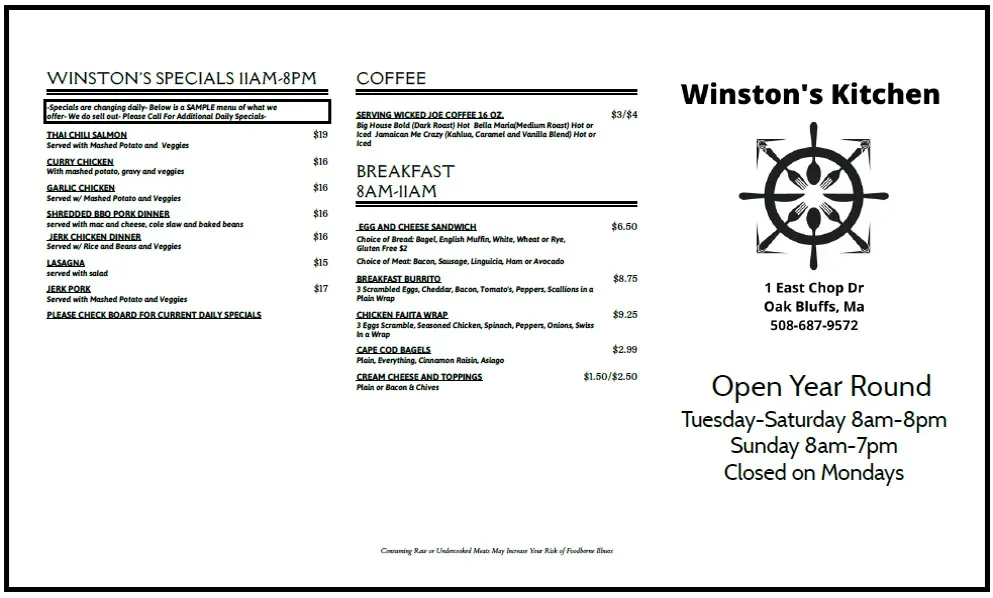Winston’s Kitchen Menu - Updated November 2025