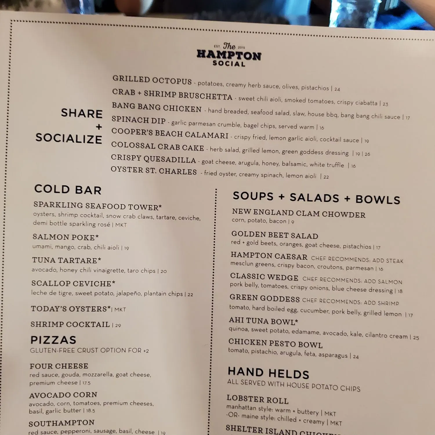 The Hampton Social Menu - Updated October 2025