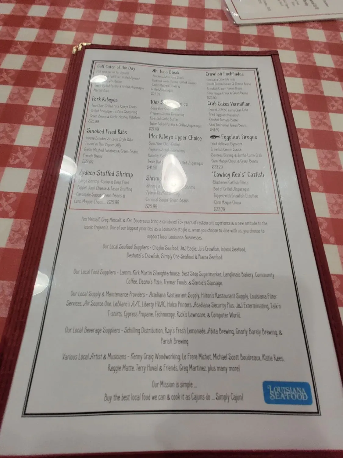 Prejean's Restaurant Broussard Menu - Updated November 2025