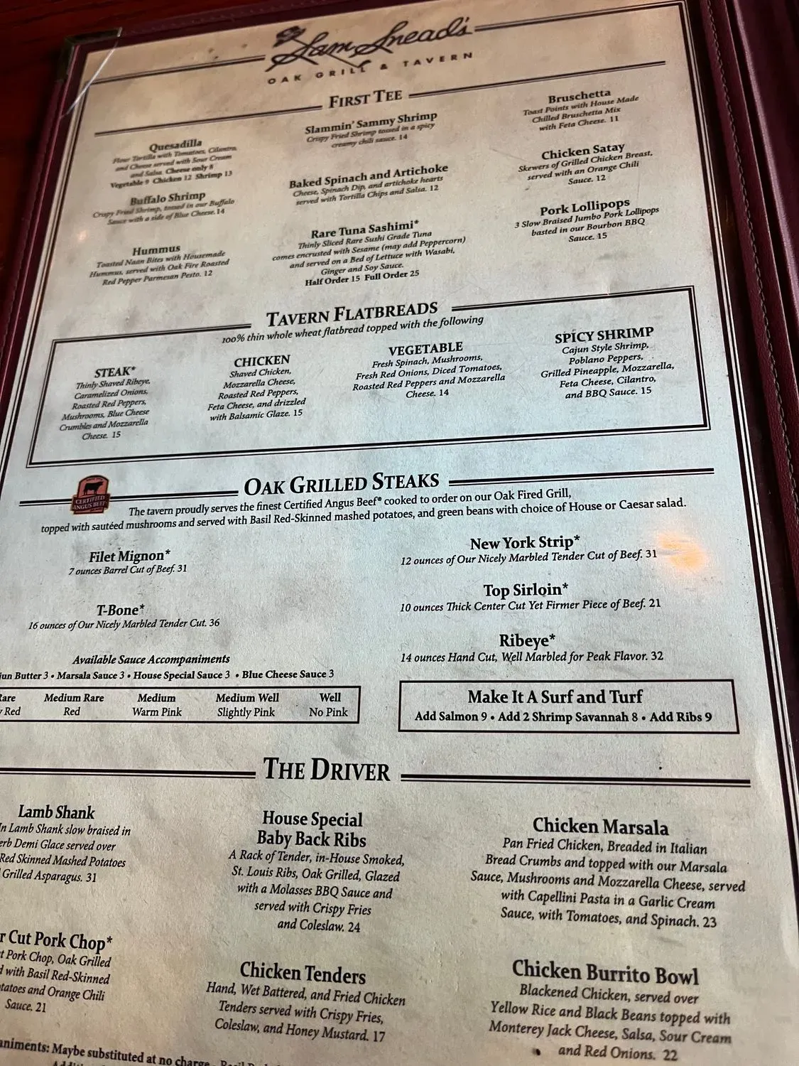 Sam Snead's Savannah Menu - Updated November 2025