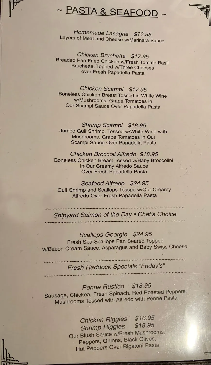 Arthur's Menu - Updated July 2025