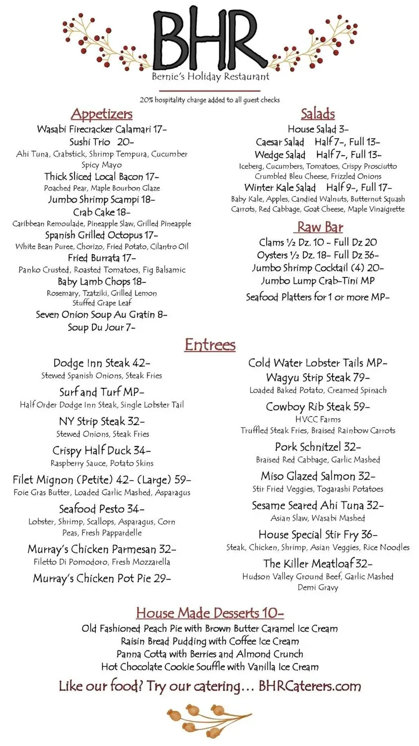 Bernie's Holiday Menu - Updated November 2025