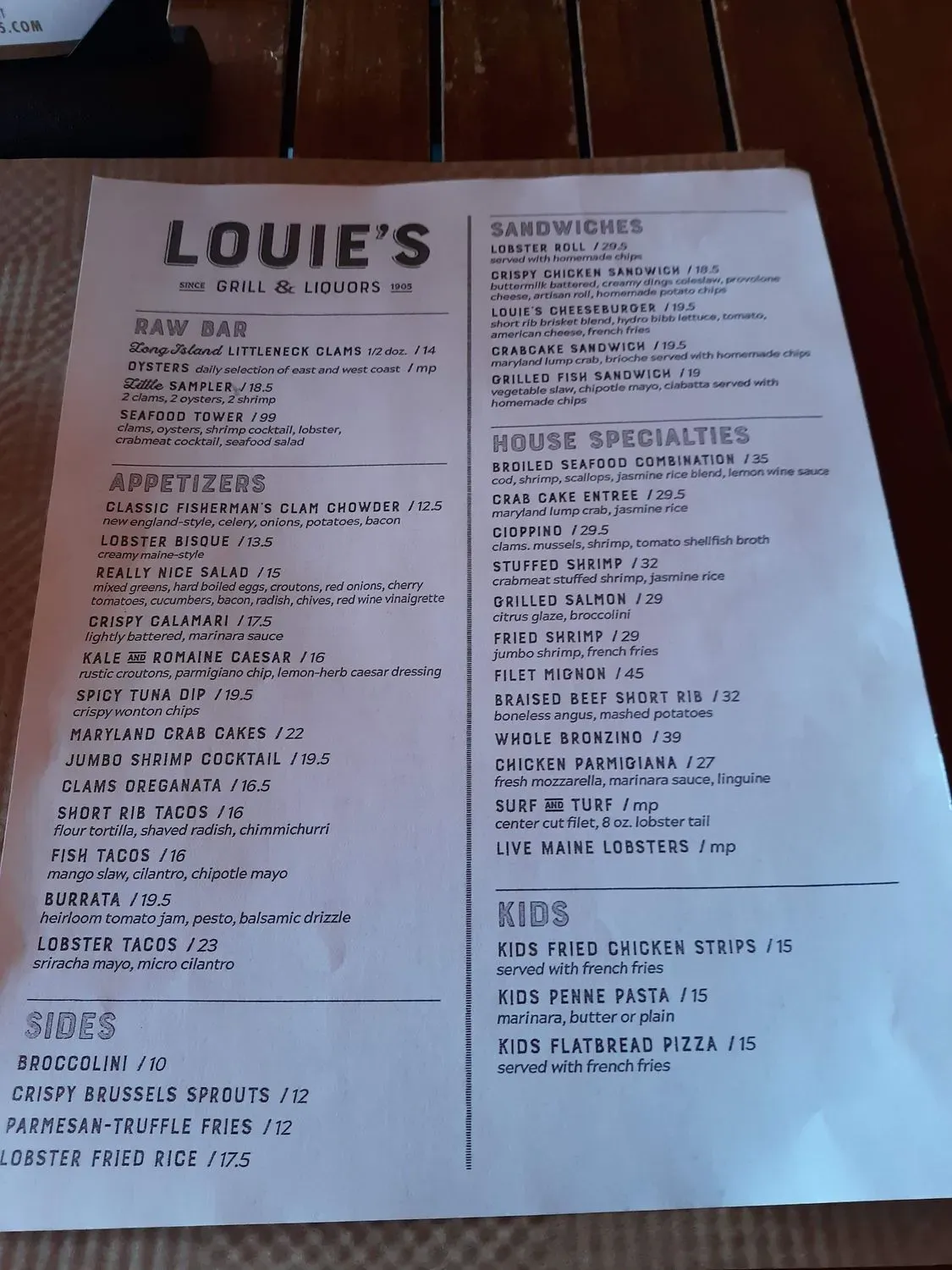Louie's Prime Steak & Seafood Menu - Updated November 2025