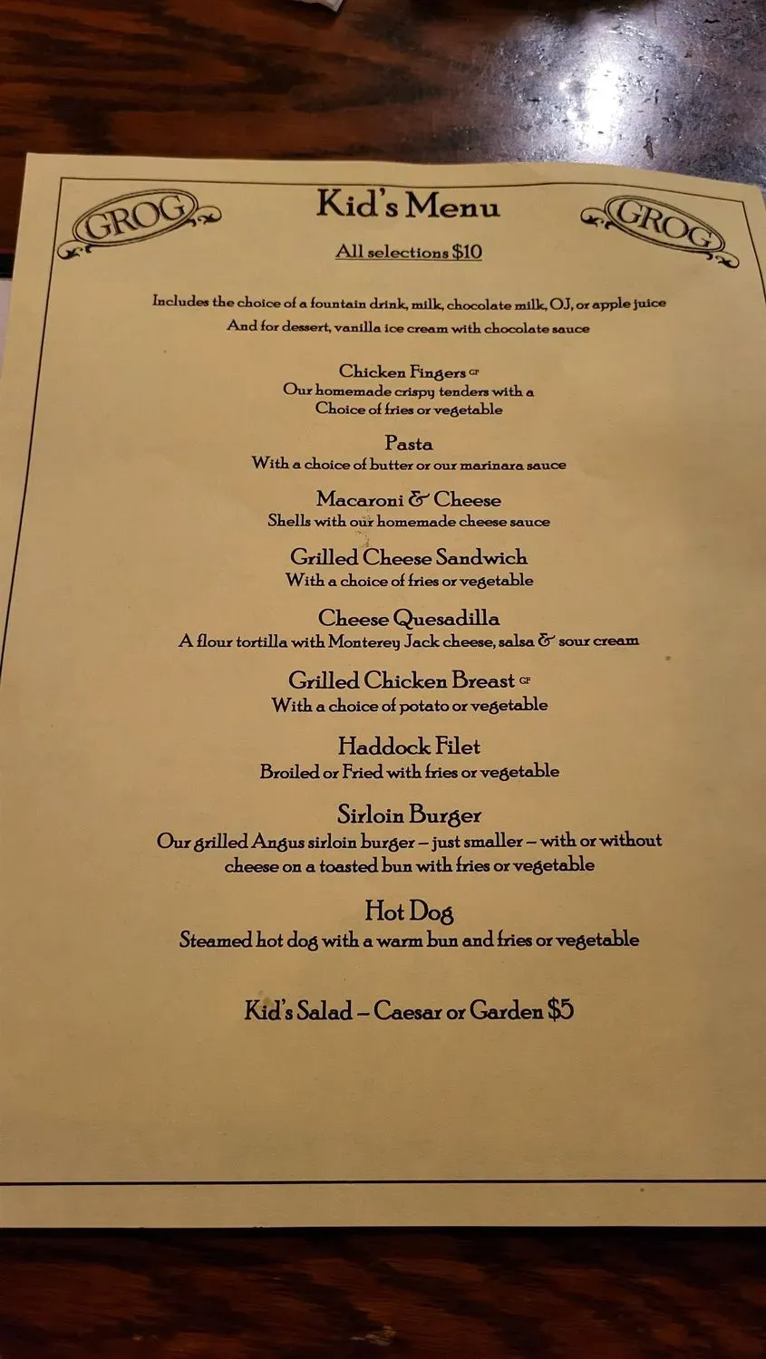 The Grog Restaurant Menu - Updated November 2025