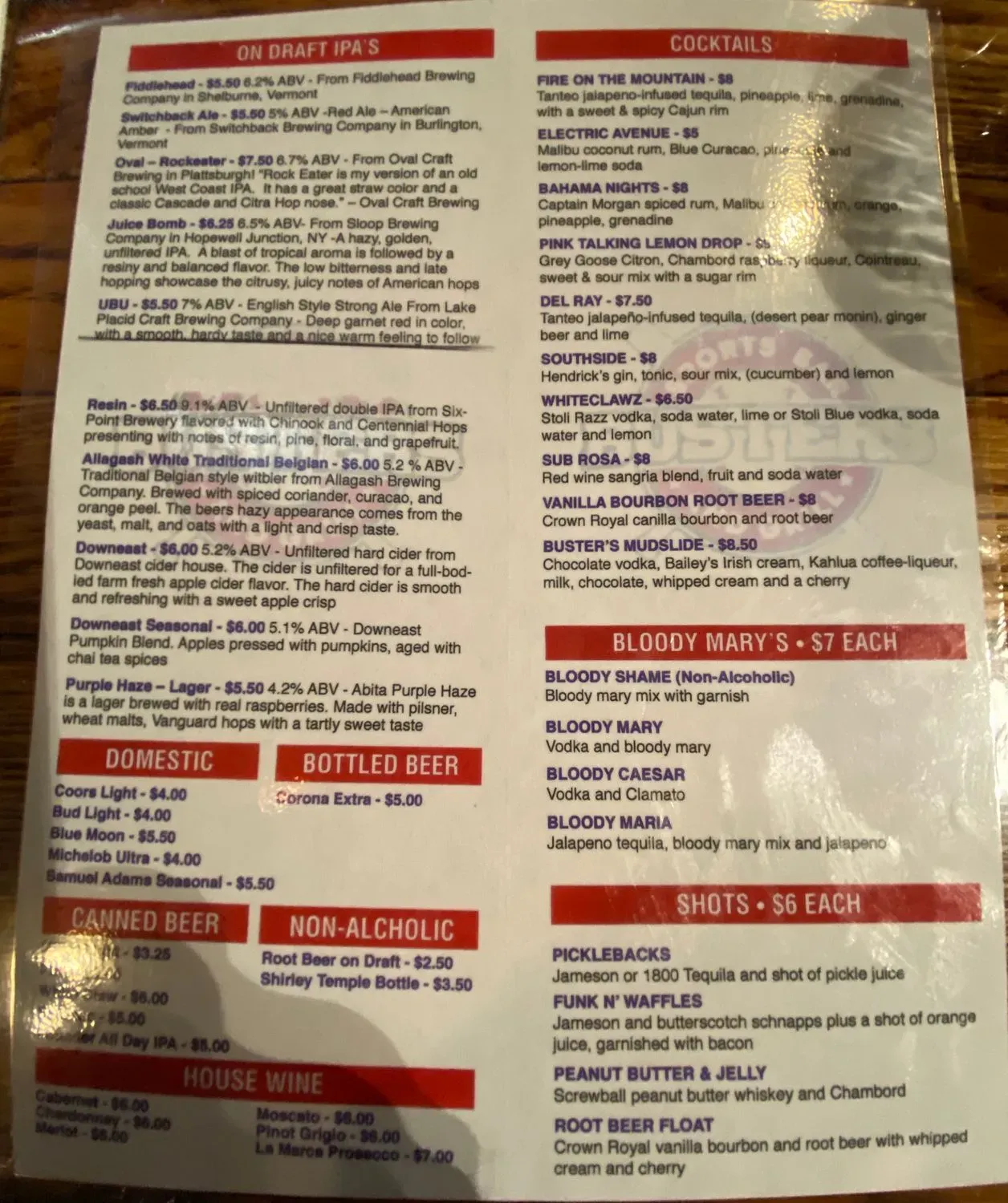 Busters Sports Bar & Grill Menu - Updated November 2025