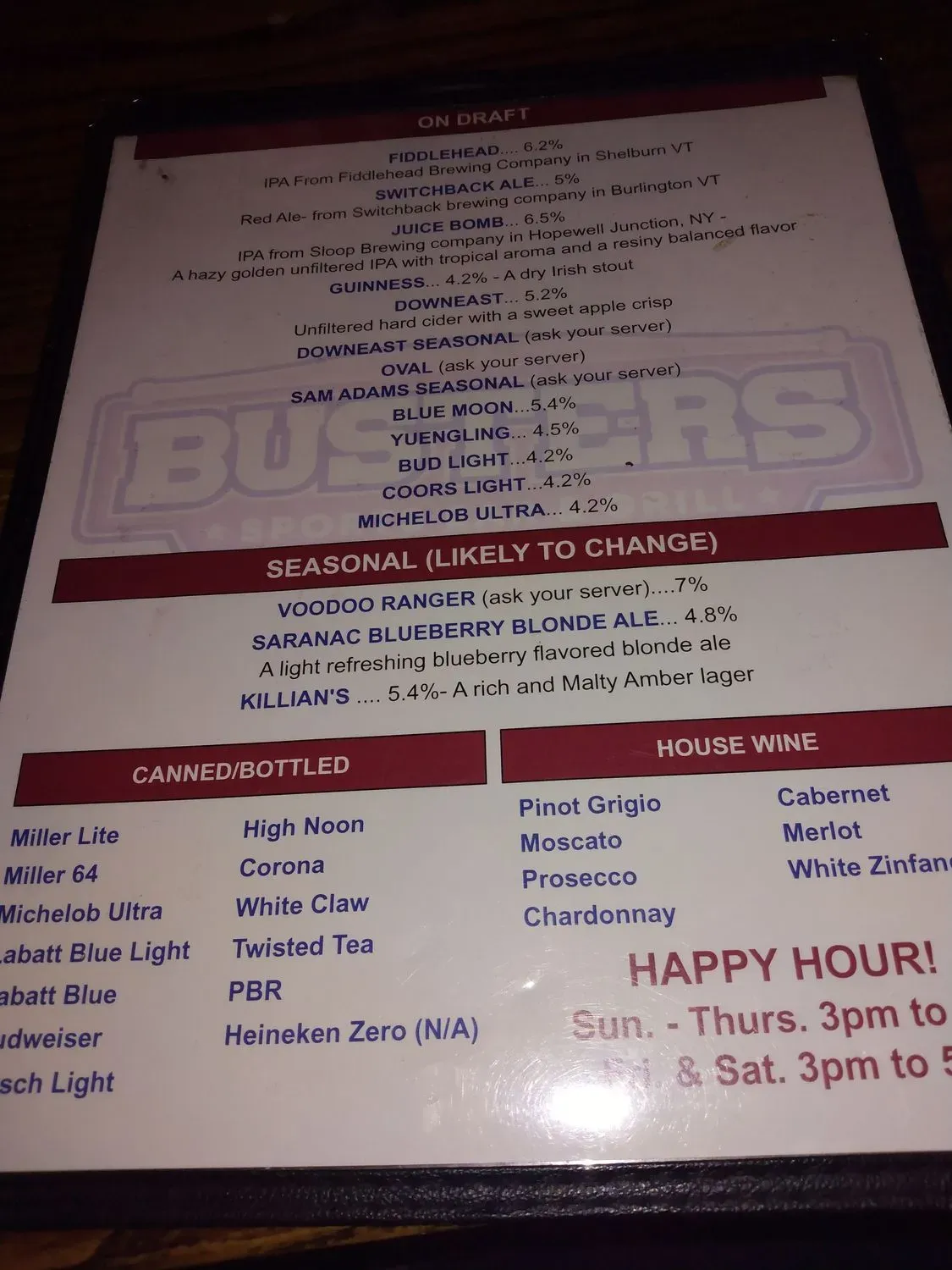 Busters Sports Bar & Grill Menu - Updated November 2025