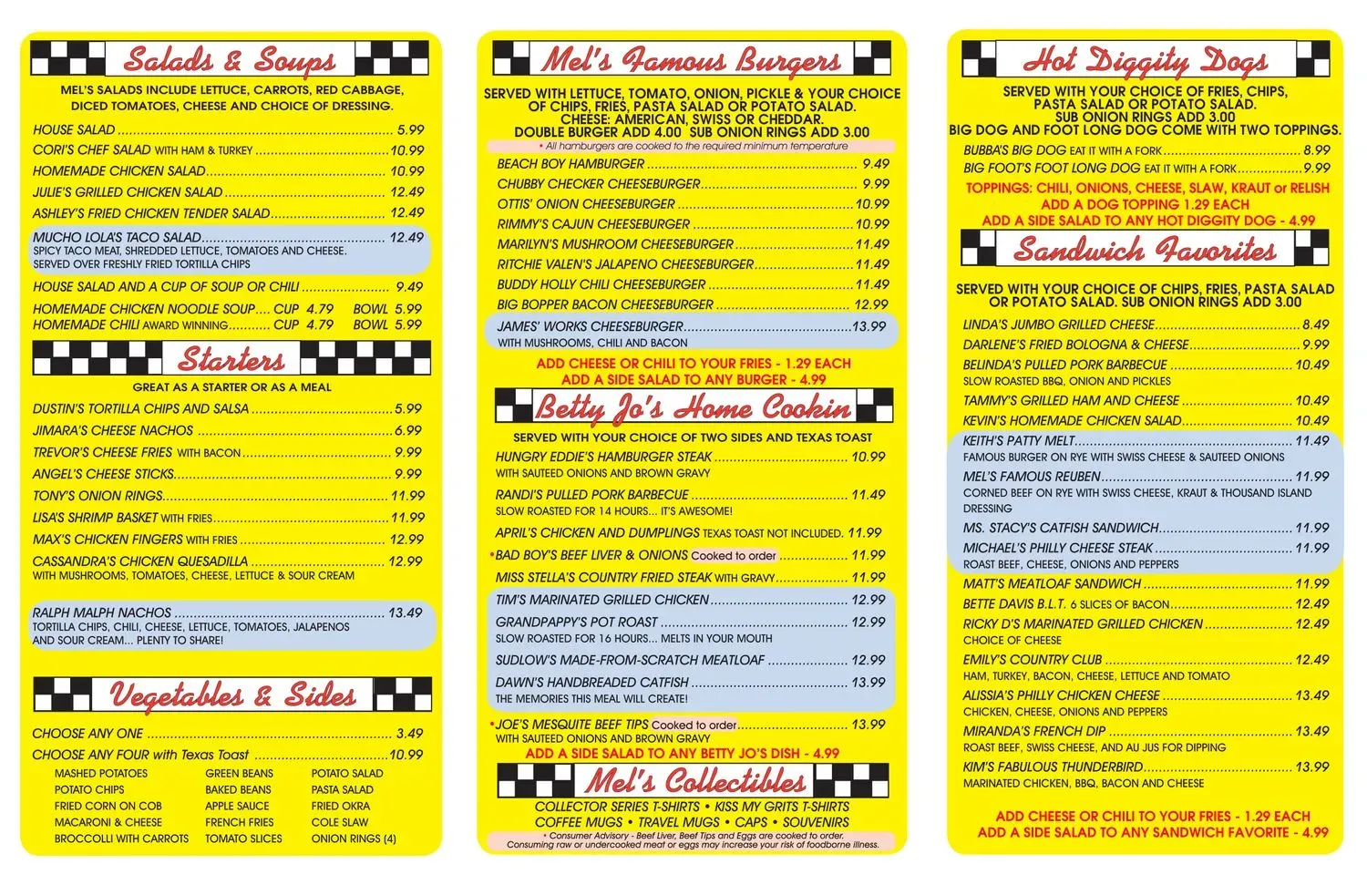 Mel's Classic Diner Menu - Updated November 2025