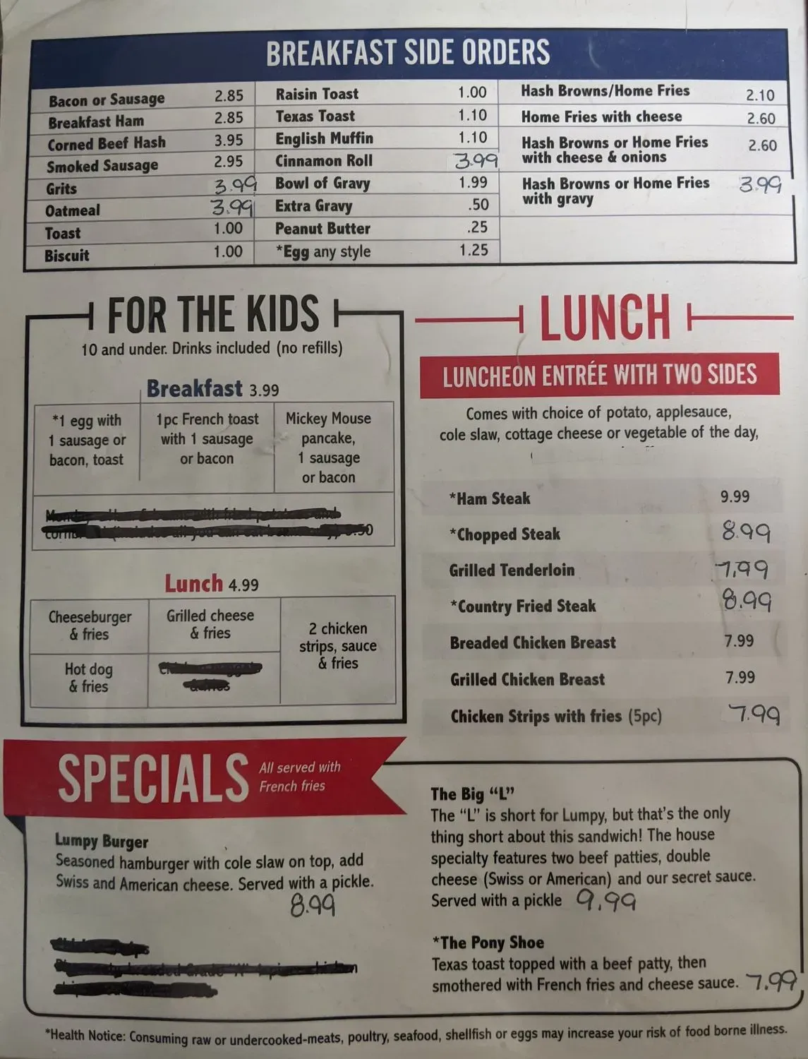 Lumpy's Restaurant Menu - Updated November 2025