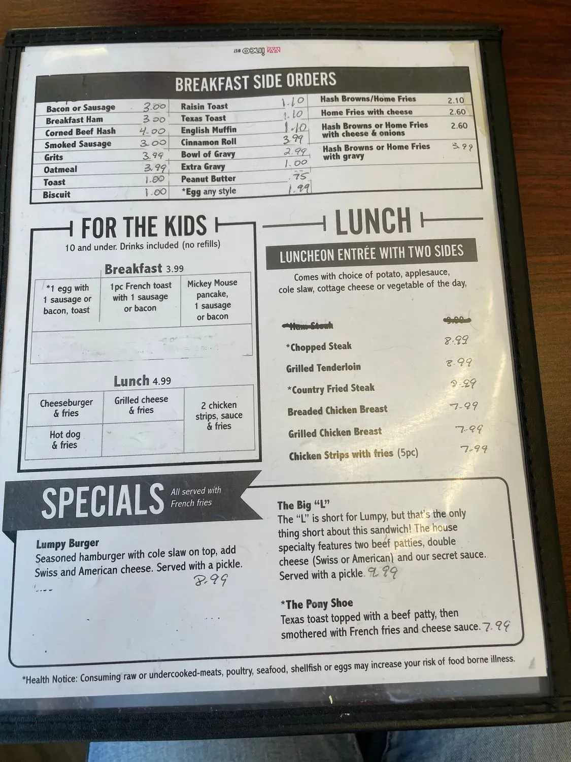 Lumpy's Restaurant Menu - Updated November 2025