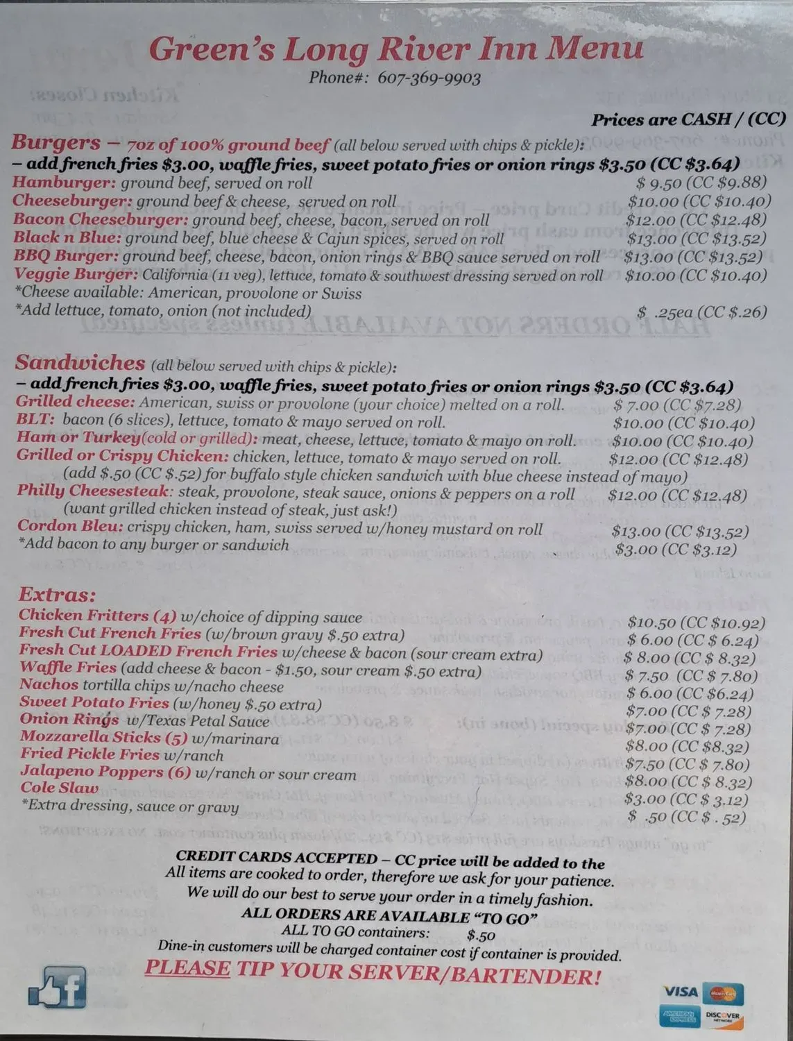 Green's Long River Inn Menu - Updated November 2025