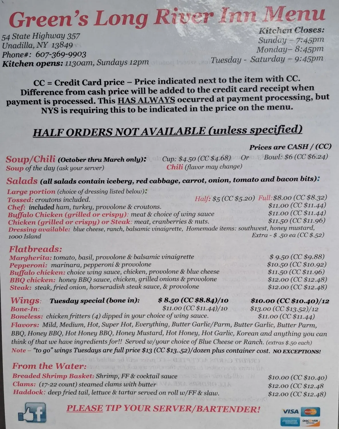 Green's Long River Inn Menu - Updated November 2025