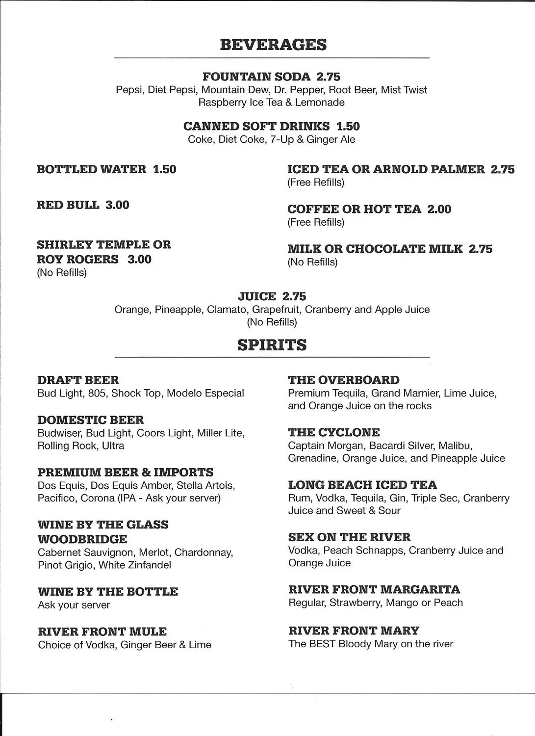 The Riverfront Cafe and Bar Menu - Updated November 2025