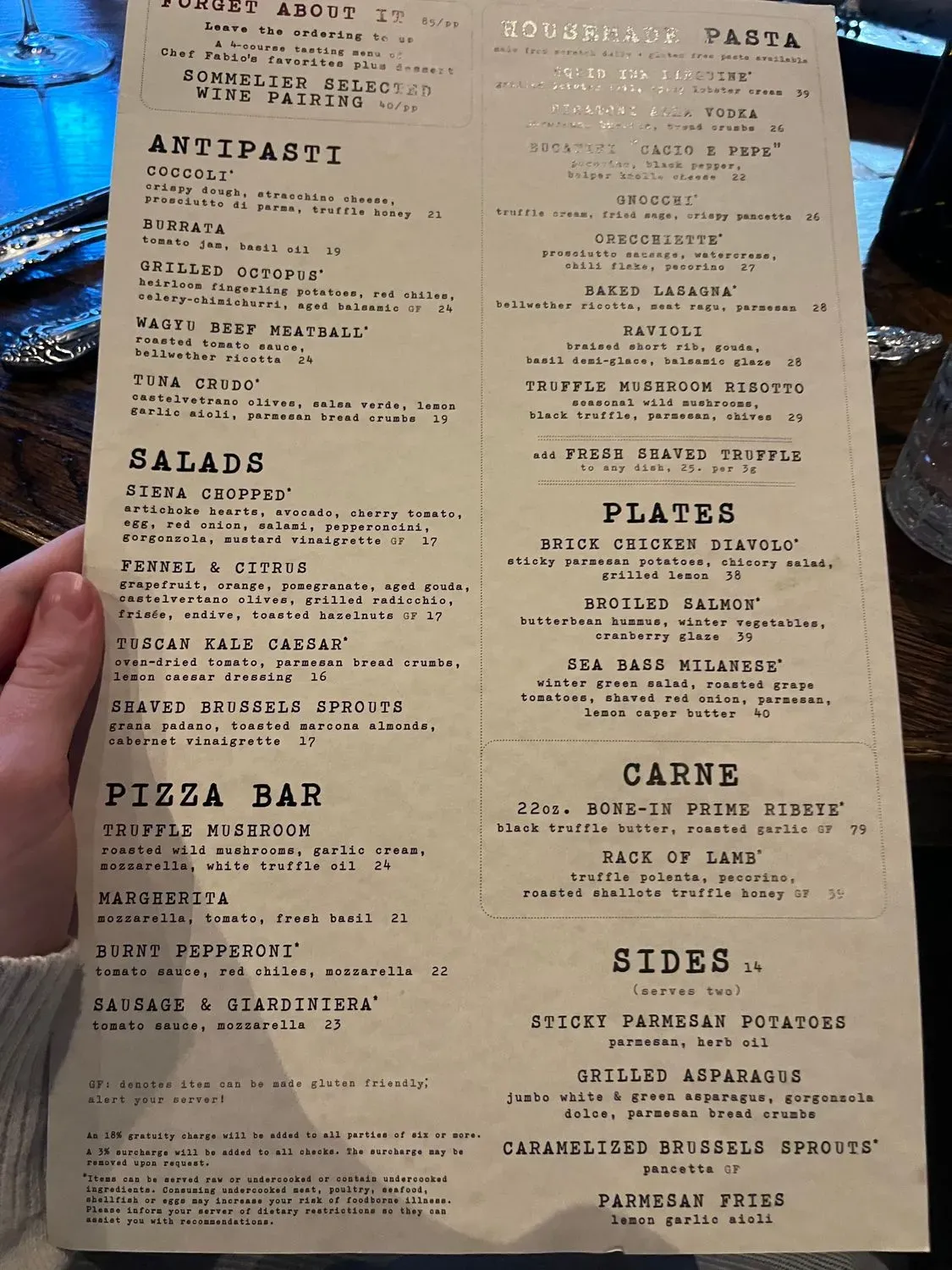 Siena Tavern Menu - Updated November 2025