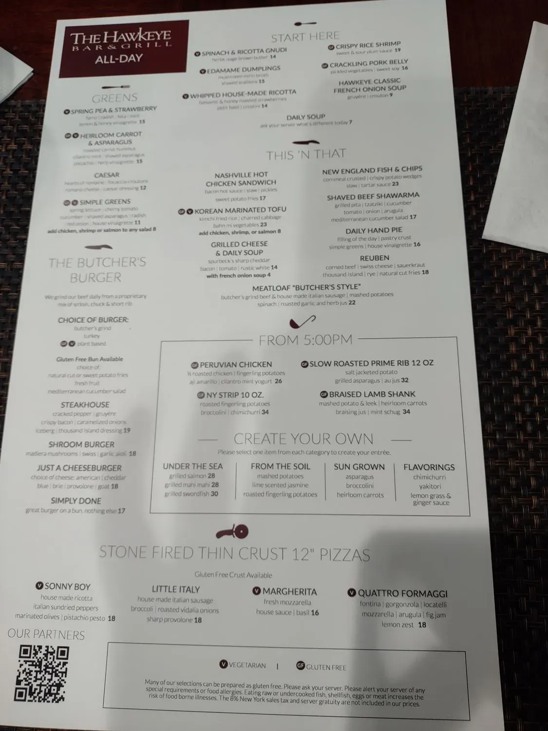 Hawkeye Bar & Grill Menu - Updated November 2025
