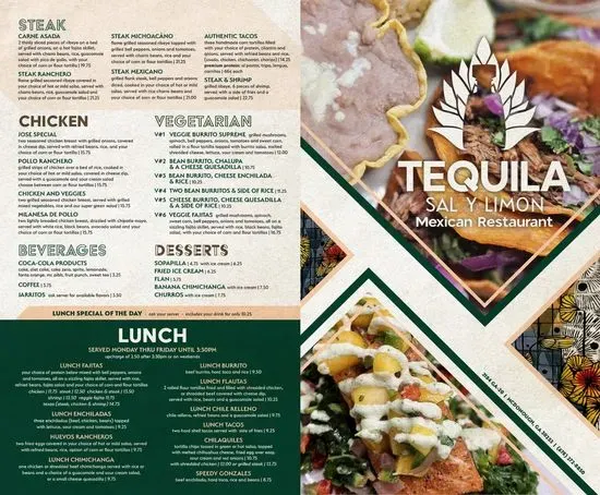 Tequila Sal Y Limon Mexican Restaurant Menu | McDonough, GA | Checkle