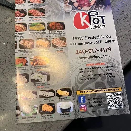 KPOT Korean BBQ & Hot Pot Menu Germantown, MD Checkle