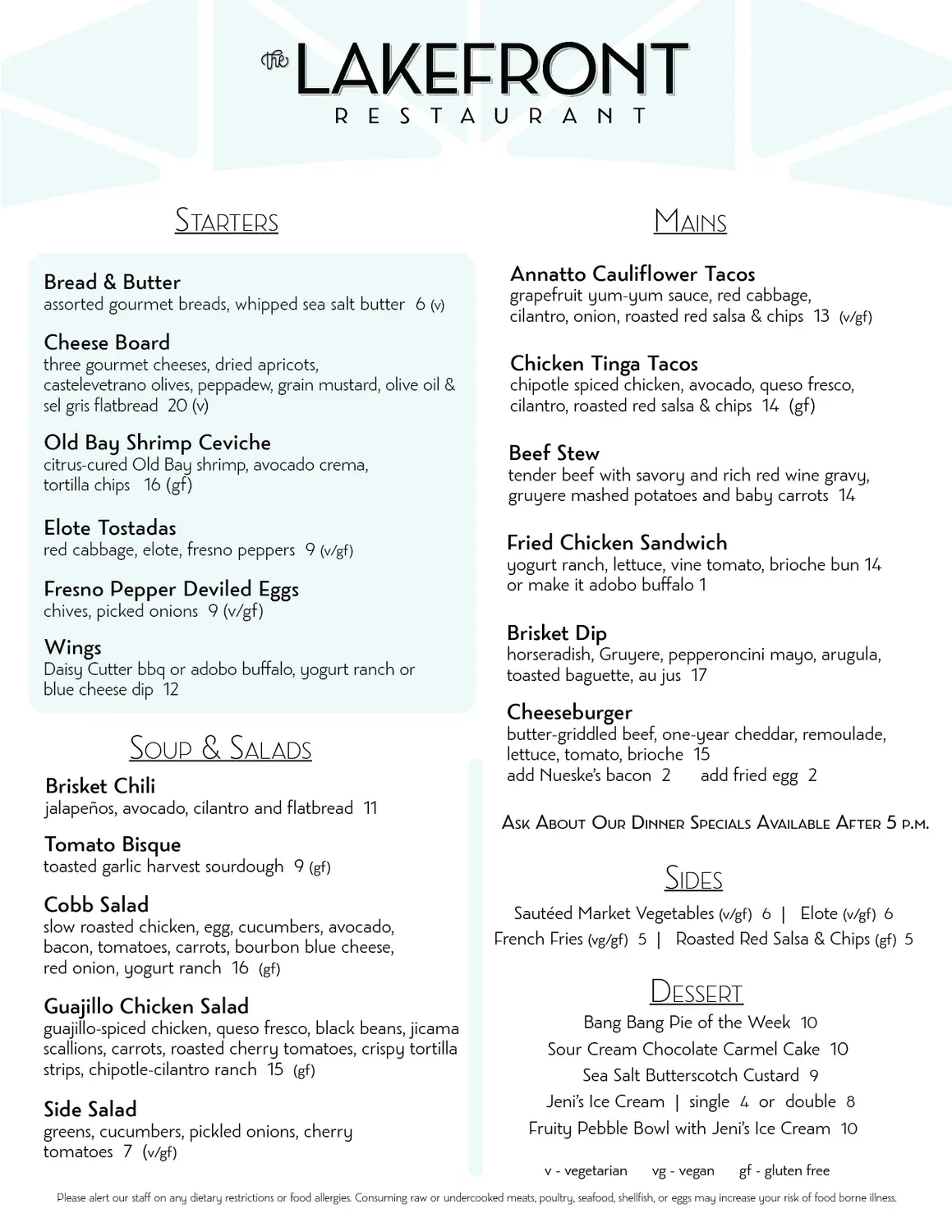 The Lakefront Restaurant at Theater on the Lake Menu - Updated November ...
