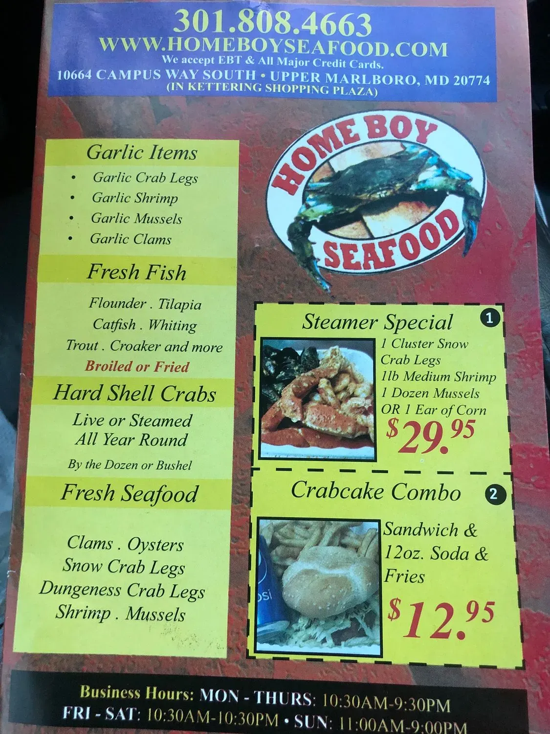 Homeboy Seafood Menu - Updated November 2025