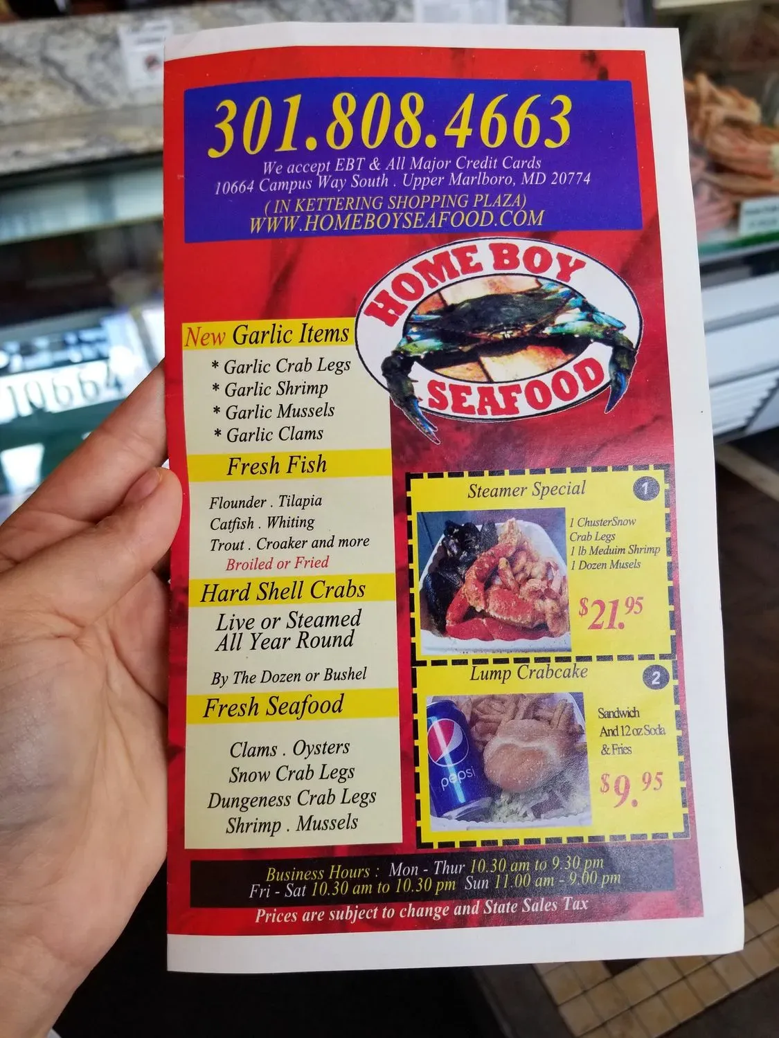 Homeboy Seafood Menu - Updated November 2025