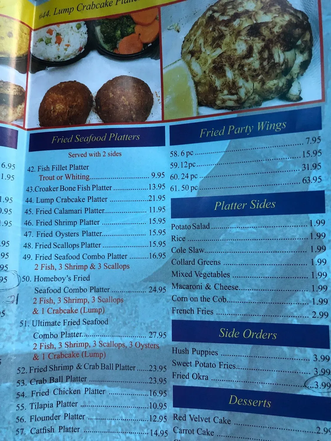 Homeboy Seafood Menu - Updated November 2025