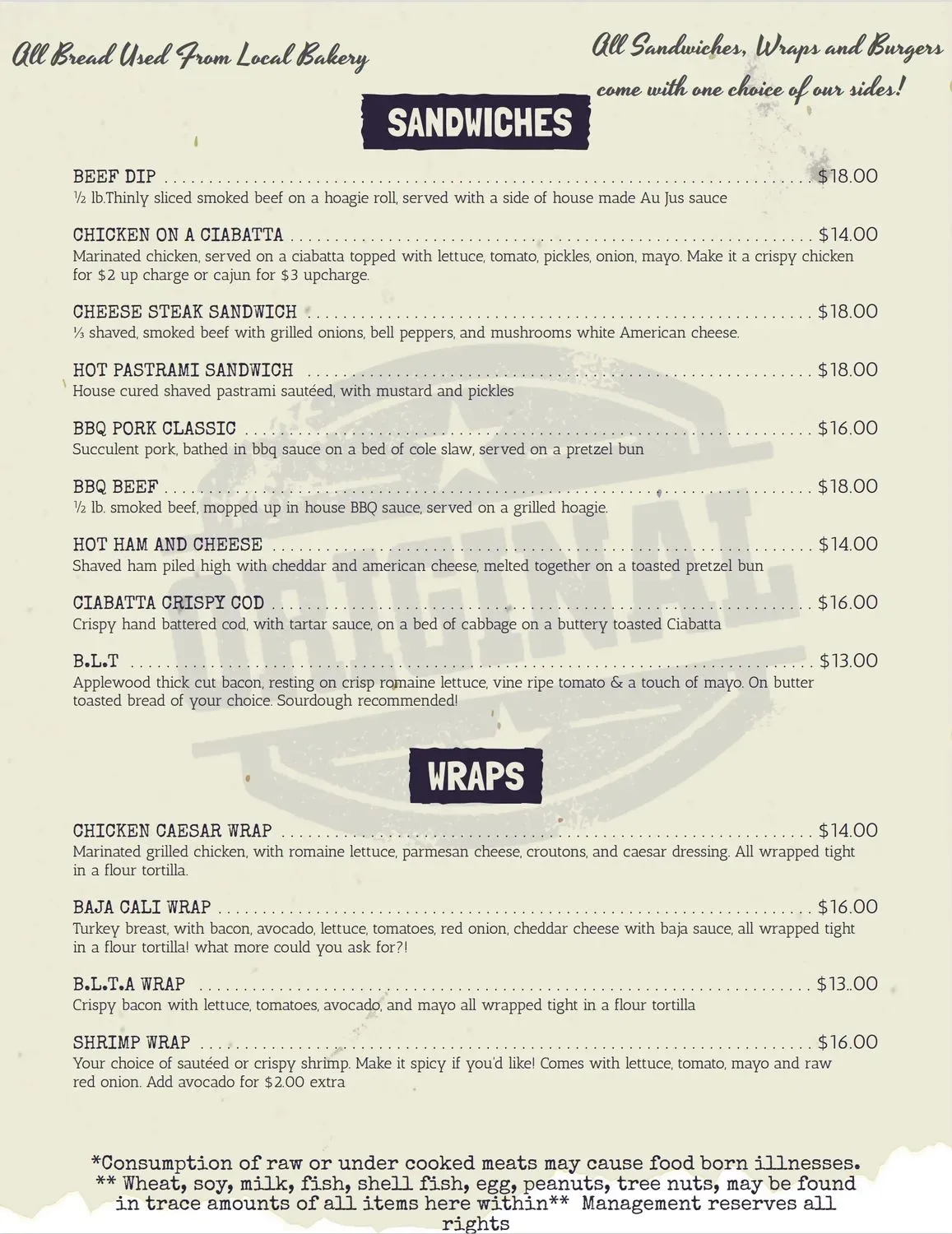 The Pour House Menu - Updated November 2025