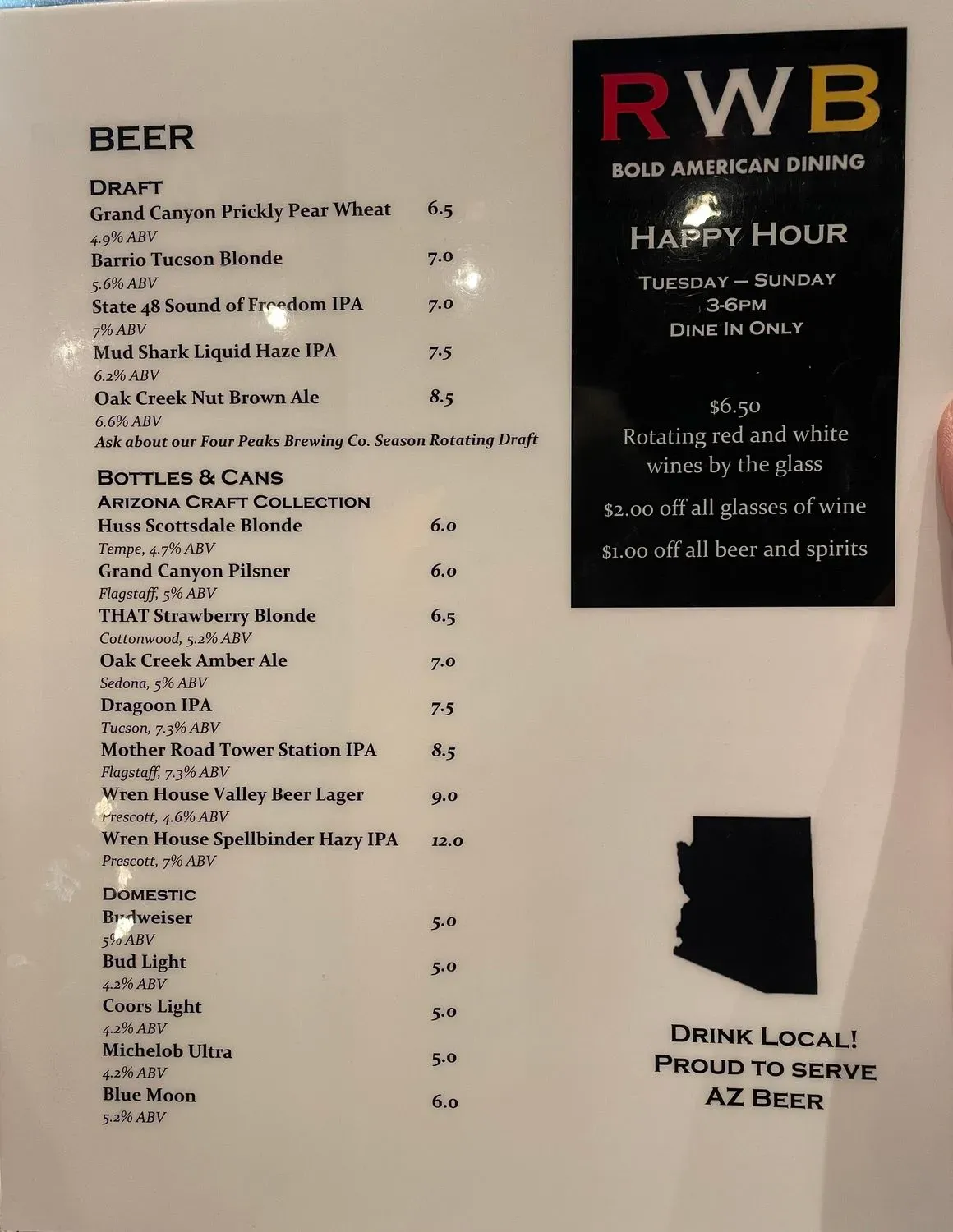 Red White and Brew Menu - Updated November 2025