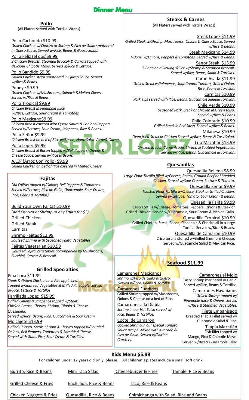 Señor Lopez Mexican Grill Menu - Updated November 2025