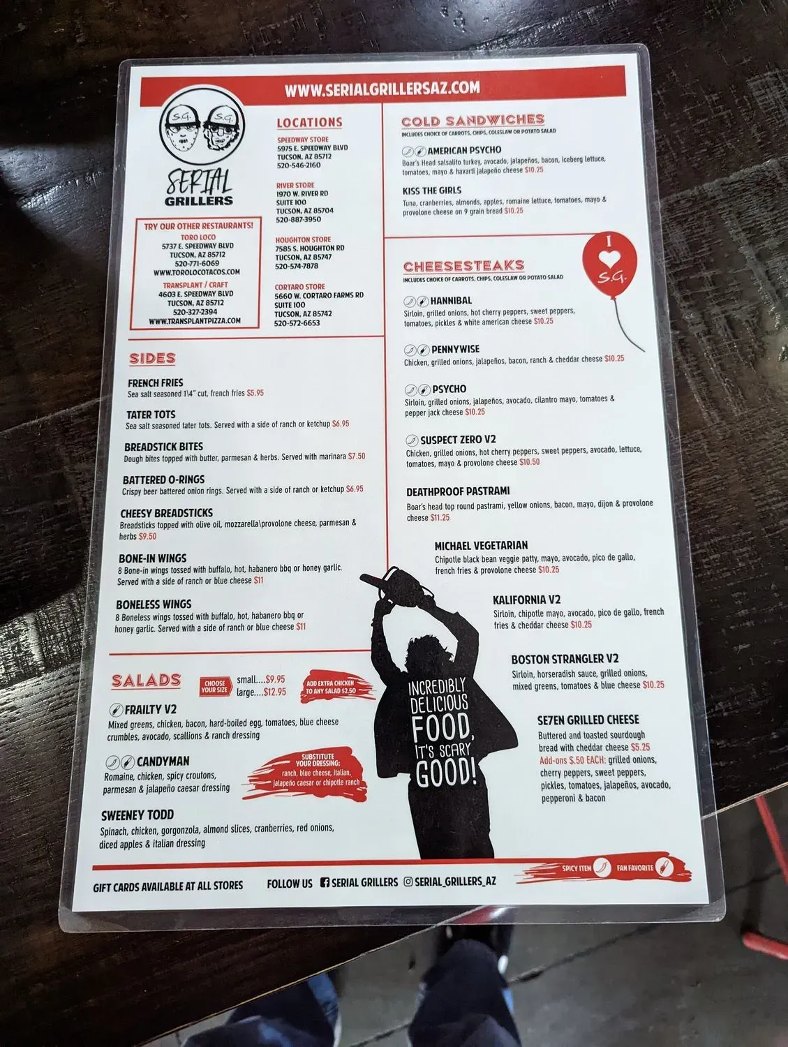 Serial Grillers Menu - Updated November 2025
