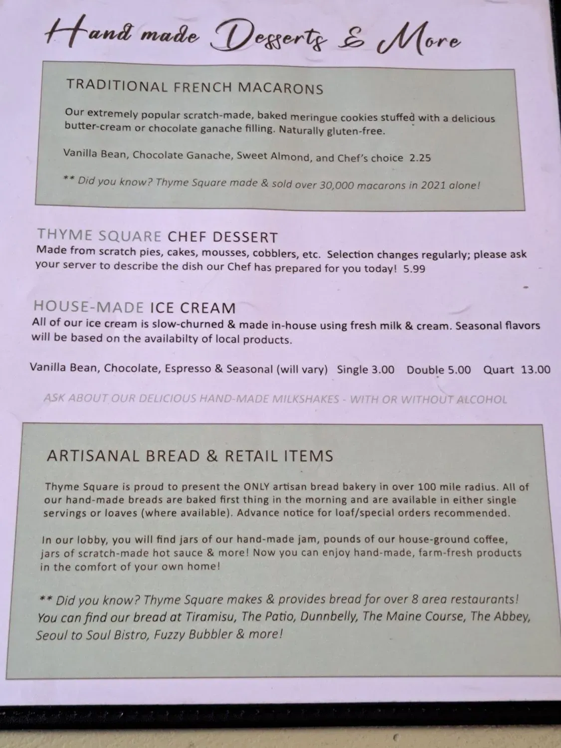 Thyme Square Bakery & Cafe Menu - Updated November 2025