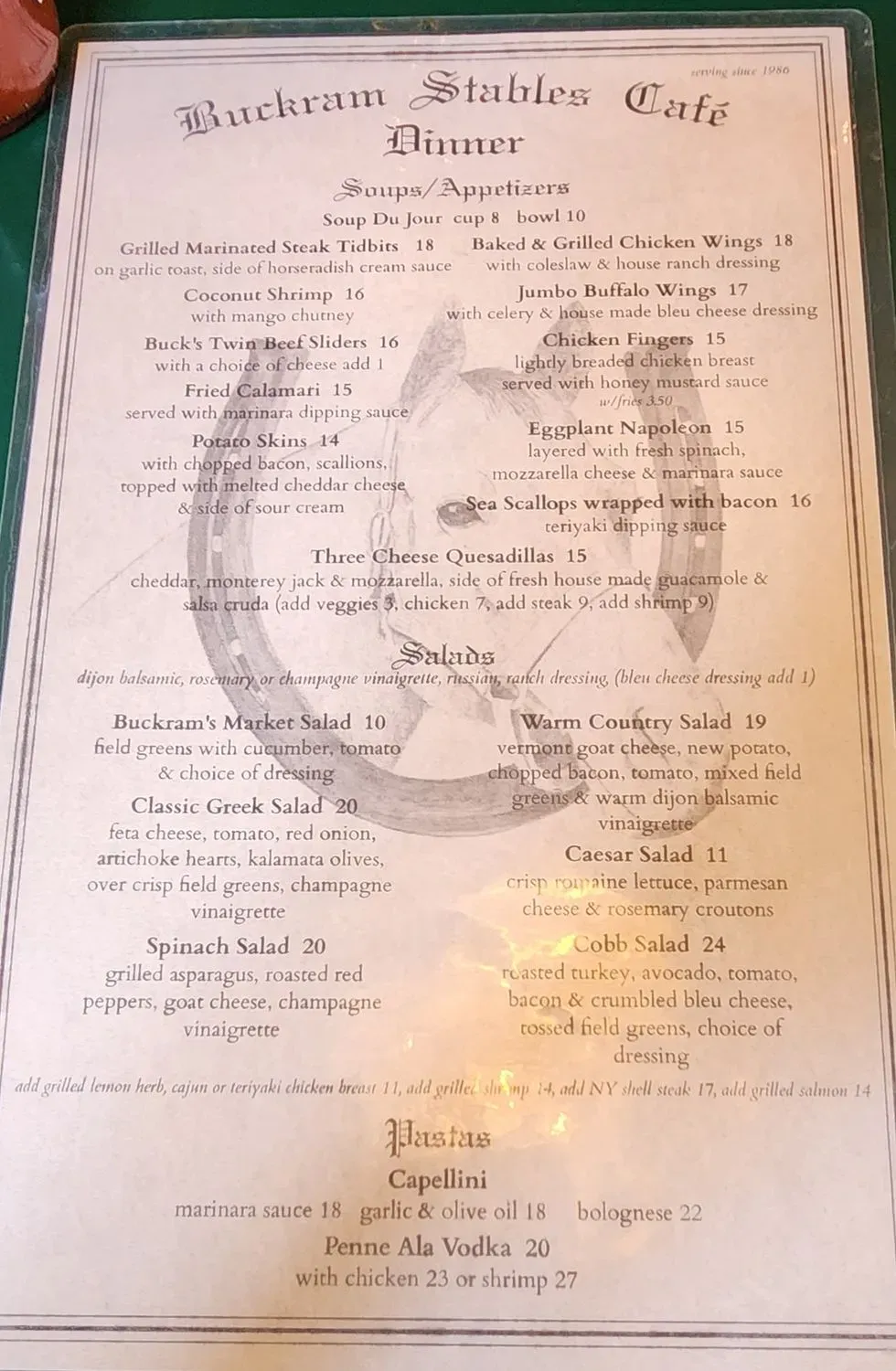 Buckram Stables Cafe Menu - Updated November 2025