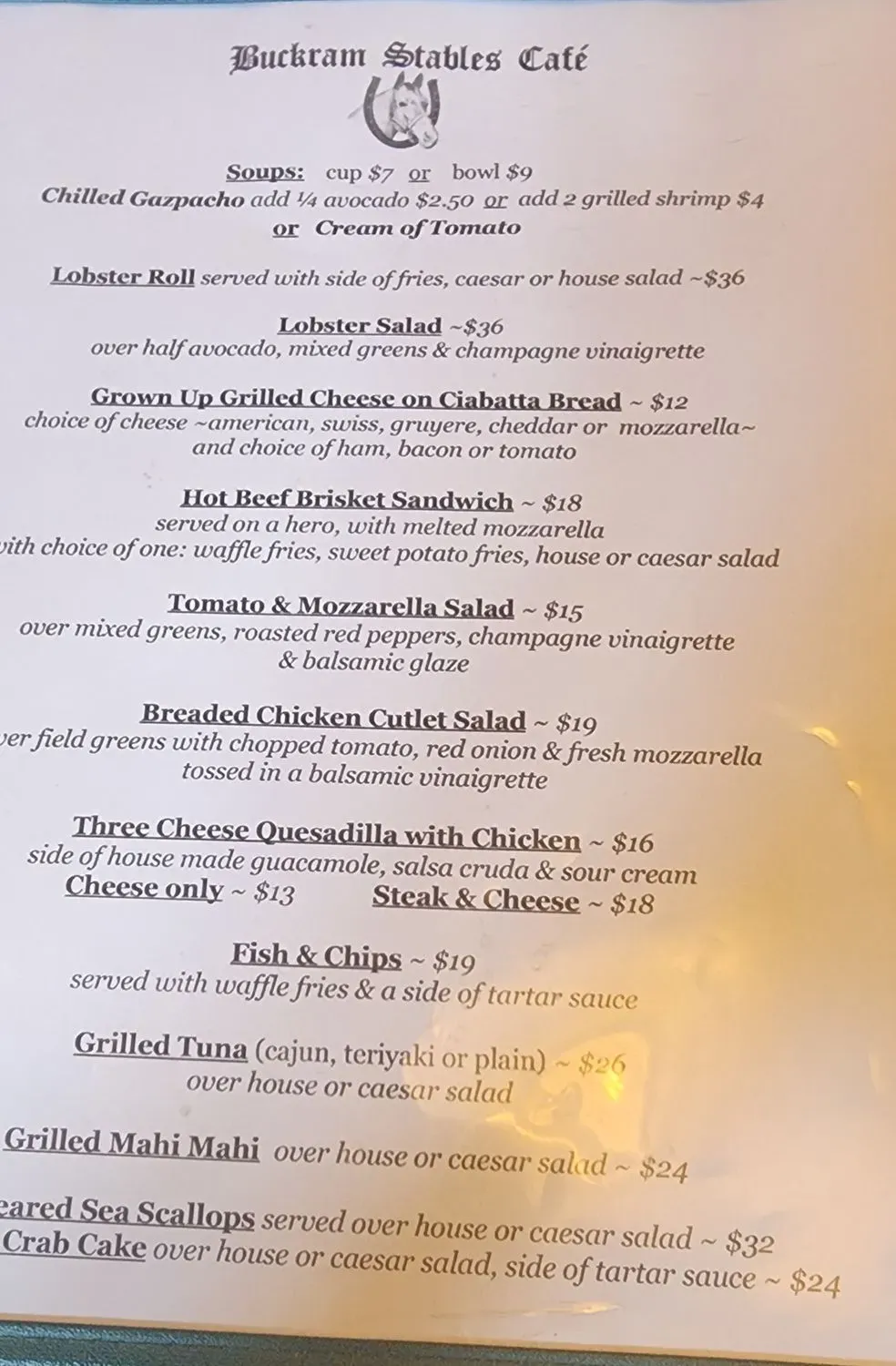 Buckram Stables Cafe Menu - Updated November 2025