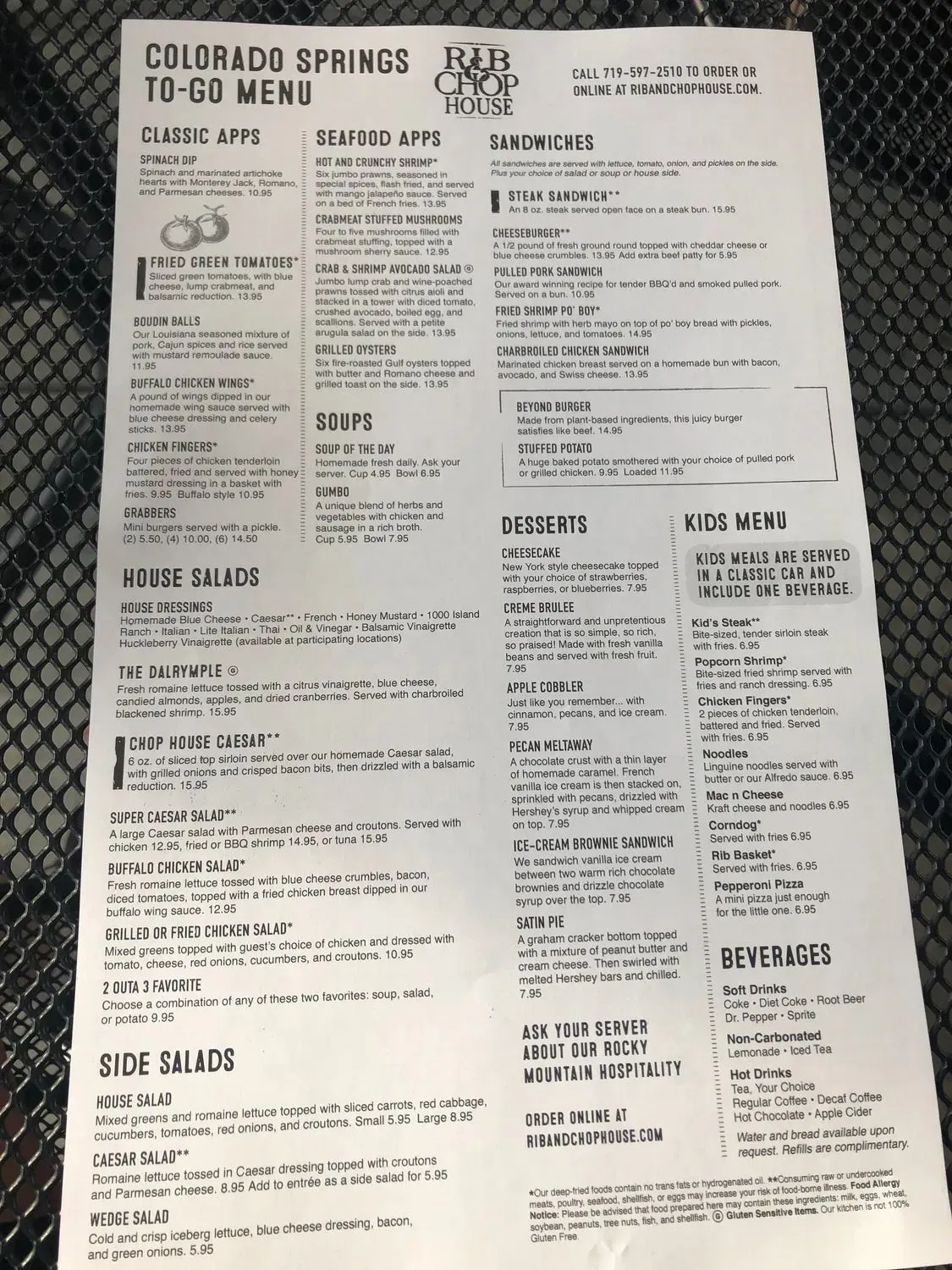 Colorado's Rib & Chop House - Colorado Springs Menu - Updated November 2025