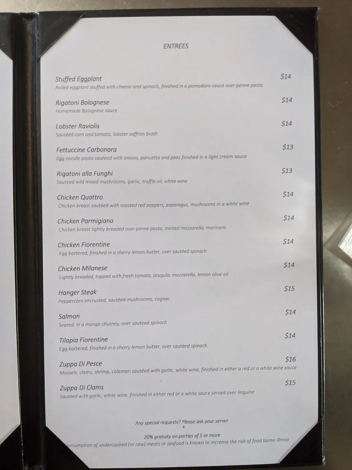 Quattro's Italian Restaurant Menu - Updated November 2025
