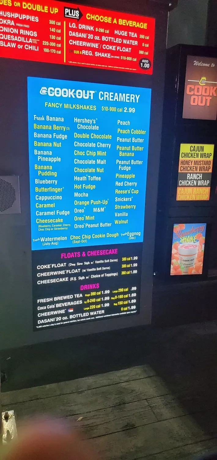 Cook Out Menu - Updated November 2025