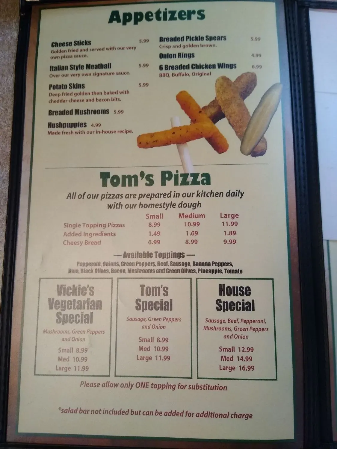 Tom's Pizza And Steak House Menu - Updated November 2025