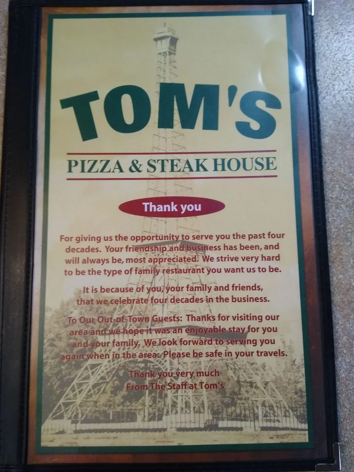 Tom's Pizza And Steak House Menu - Updated November 2025