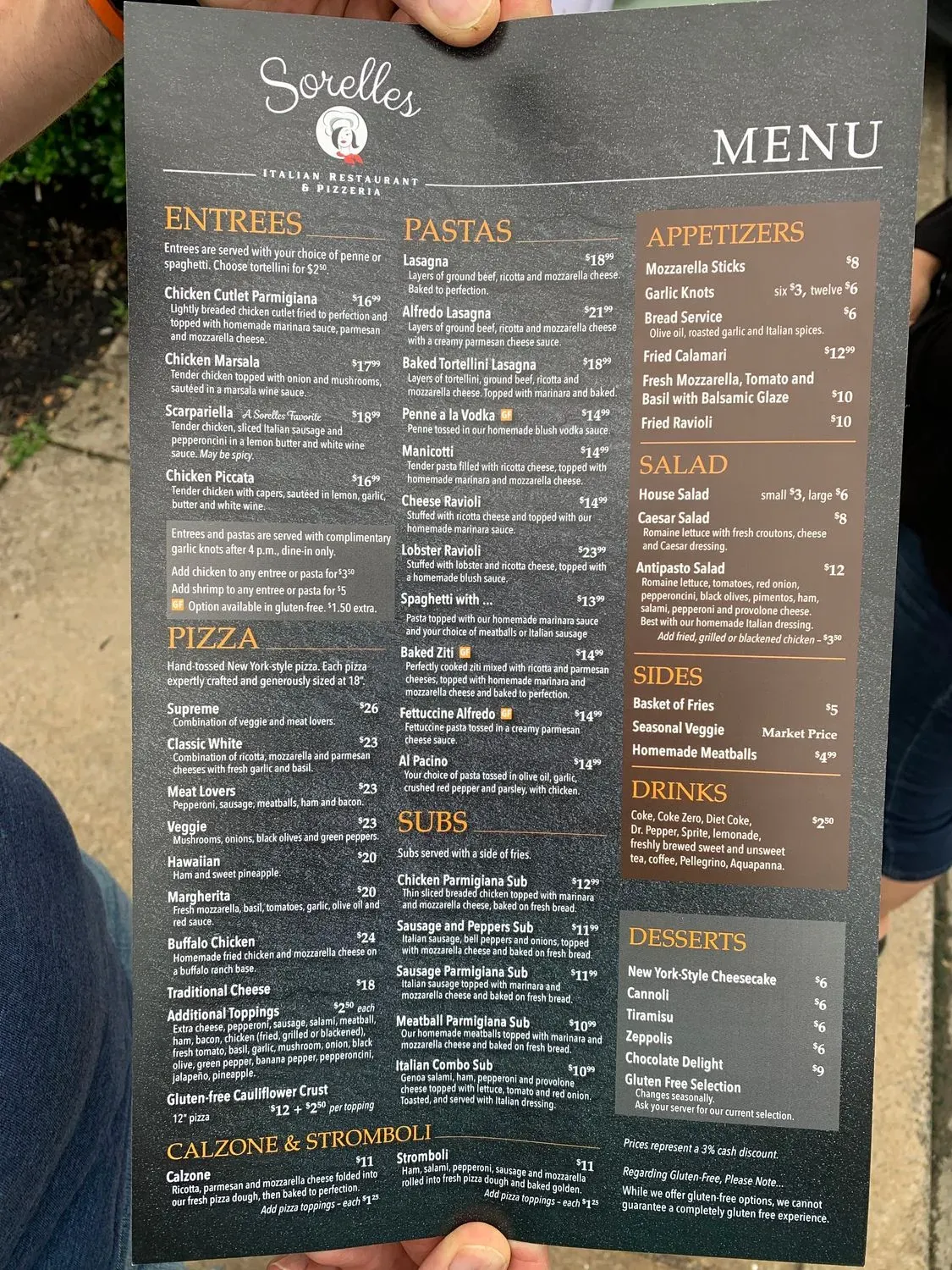 Sorelles Italian Restaurant & Pizzeria Menu - Updated November 2025